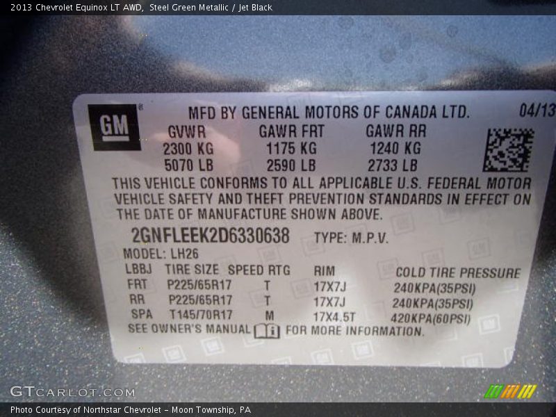 Steel Green Metallic / Jet Black 2013 Chevrolet Equinox LT AWD