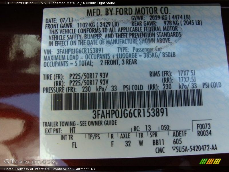 Cinnamon Metallic / Medium Light Stone 2012 Ford Fusion SEL V6