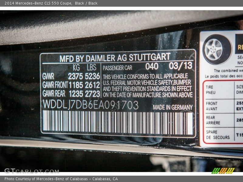 2014 CLS 550 Coupe Black Color Code 040