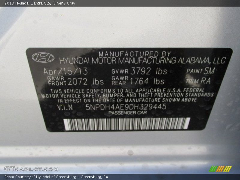 Silver / Gray 2013 Hyundai Elantra GLS