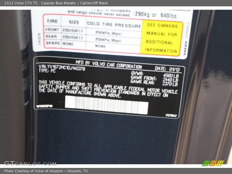 Caspian Blue Metallic / Calcite/Off Black 2013 Volvo C70 T5