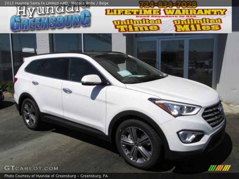 Monaco White / Beige 2013 Hyundai Santa Fe Limited AWD