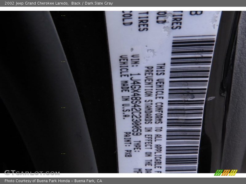 Black / Dark Slate Gray 2002 Jeep Grand Cherokee Laredo