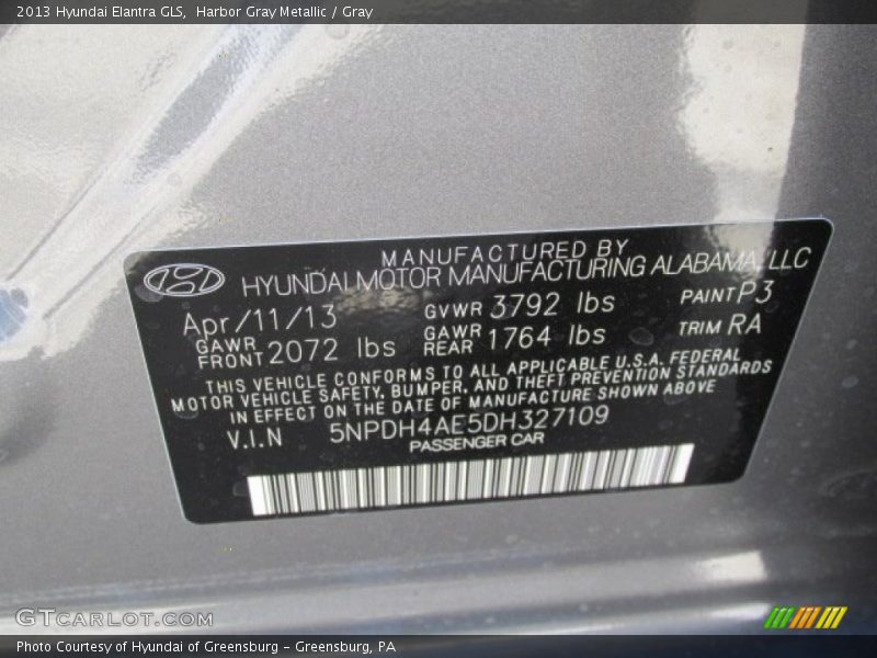 Harbor Gray Metallic / Gray 2013 Hyundai Elantra GLS