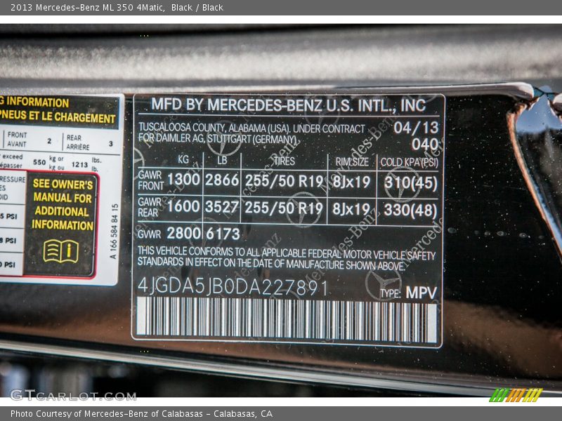 Black / Black 2013 Mercedes-Benz ML 350 4Matic