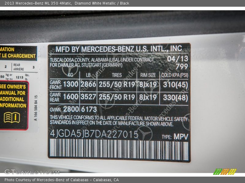 Diamond White Metallic / Black 2013 Mercedes-Benz ML 350 4Matic