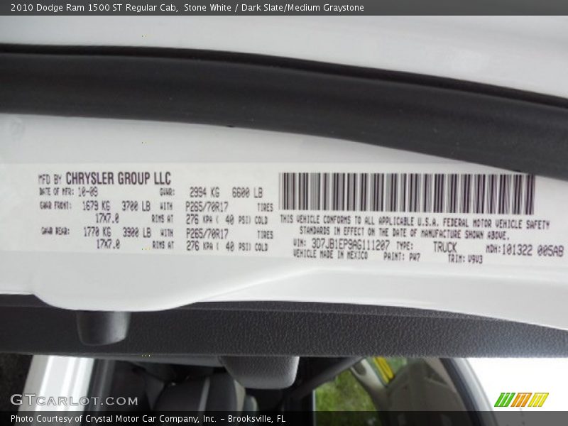 Stone White / Dark Slate/Medium Graystone 2010 Dodge Ram 1500 ST Regular Cab
