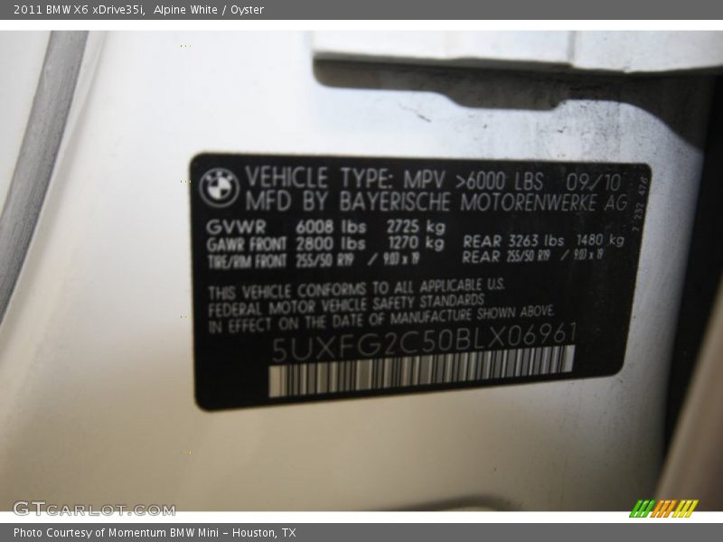 Alpine White / Oyster 2011 BMW X6 xDrive35i