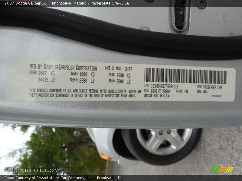 Bright Silver Metallic / Pastel Slate Gray/Blue 2007 Dodge Caliber SXT