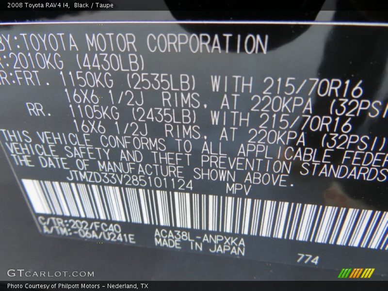Black / Taupe 2008 Toyota RAV4 I4