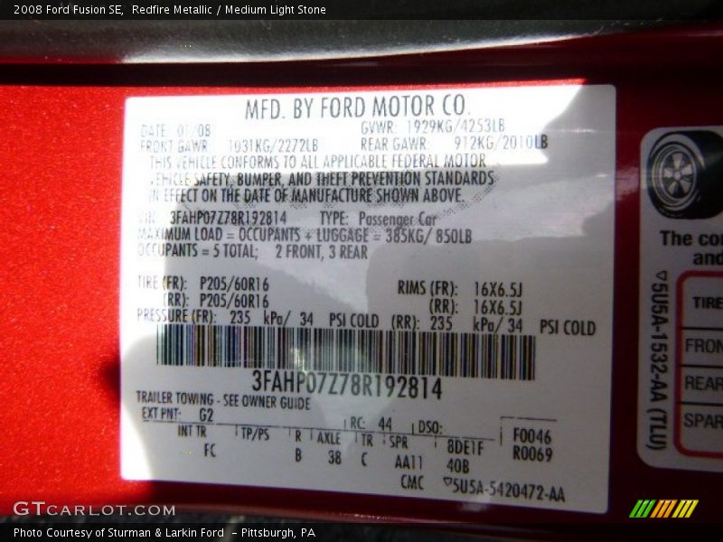 Redfire Metallic / Medium Light Stone 2008 Ford Fusion SE