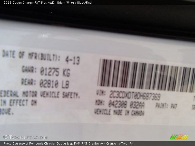 Bright White / Black/Red 2013 Dodge Charger R/T Plus AWD