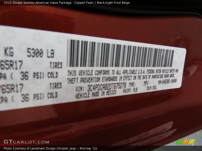 Copper Pearl / Black/Light Frost Beige 2013 Dodge Journey American Value Package