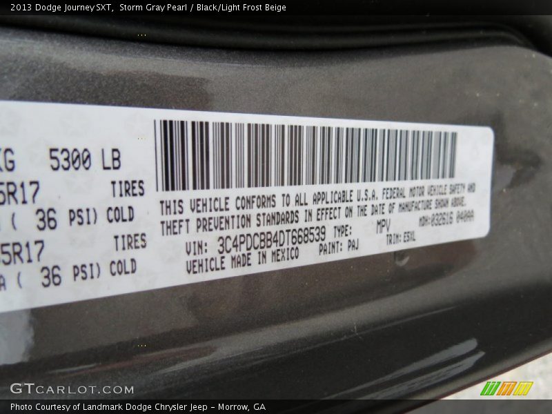 Storm Gray Pearl / Black/Light Frost Beige 2013 Dodge Journey SXT