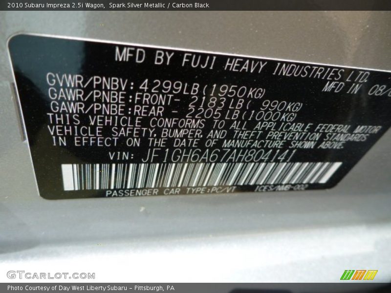 Spark Silver Metallic / Carbon Black 2010 Subaru Impreza 2.5i Wagon