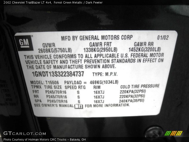 Forest Green Metallic / Dark Pewter 2002 Chevrolet TrailBlazer LT 4x4