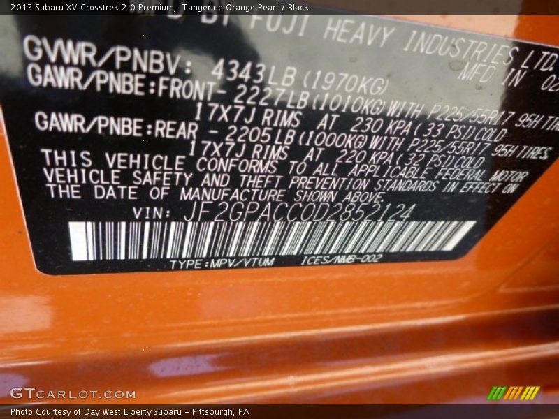 Tangerine Orange Pearl / Black 2013 Subaru XV Crosstrek 2.0 Premium