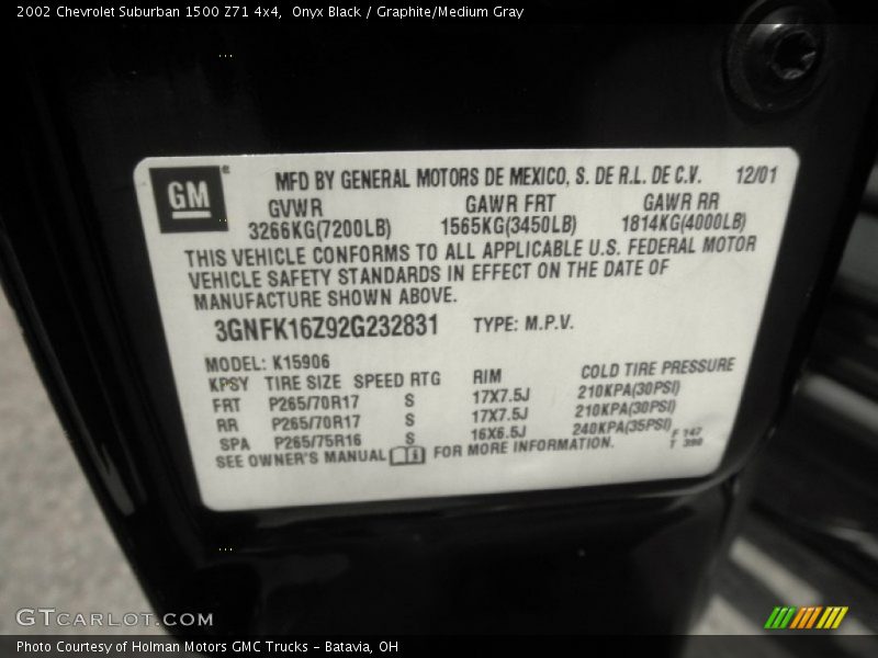 Onyx Black / Graphite/Medium Gray 2002 Chevrolet Suburban 1500 Z71 4x4