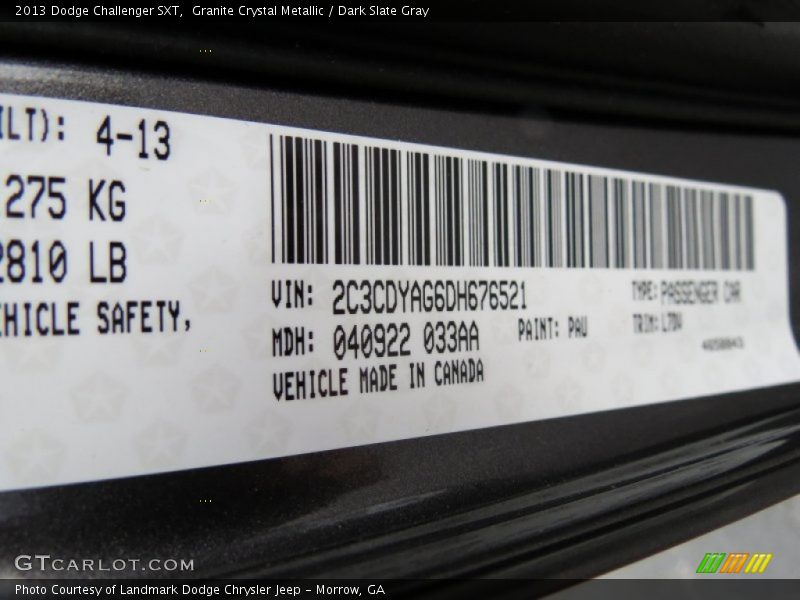 Granite Crystal Metallic / Dark Slate Gray 2013 Dodge Challenger SXT