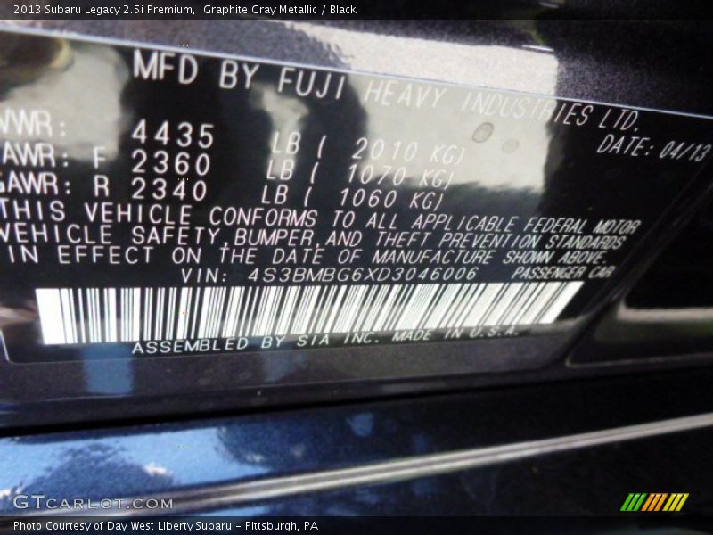 Graphite Gray Metallic / Black 2013 Subaru Legacy 2.5i Premium