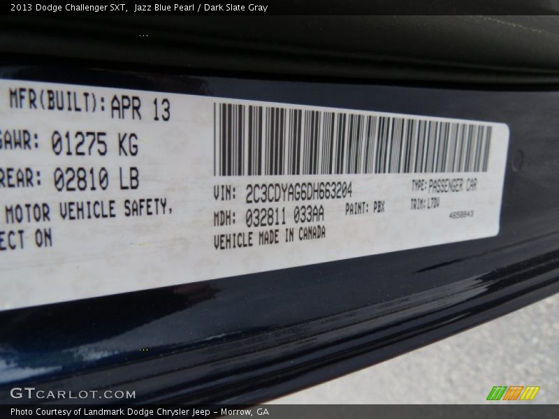 Jazz Blue Pearl / Dark Slate Gray 2013 Dodge Challenger SXT