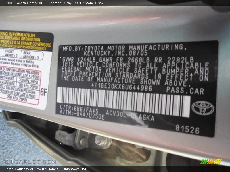 Phantom Gray Pearl / Stone Gray 2006 Toyota Camry XLE