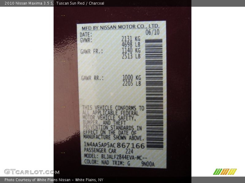 Tuscan Sun Red / Charcoal 2010 Nissan Maxima 3.5 S