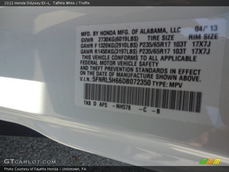 Taffeta White / Truffle 2013 Honda Odyssey EX-L