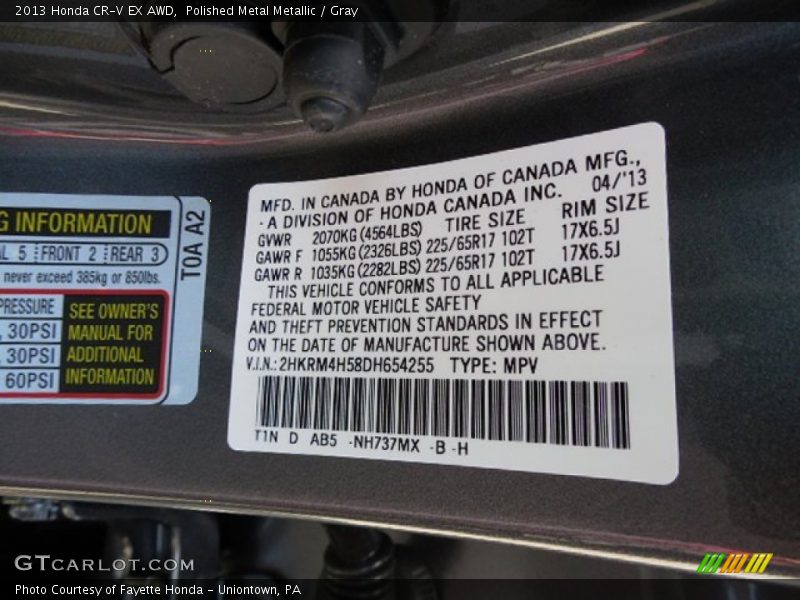 Polished Metal Metallic / Gray 2013 Honda CR-V EX AWD