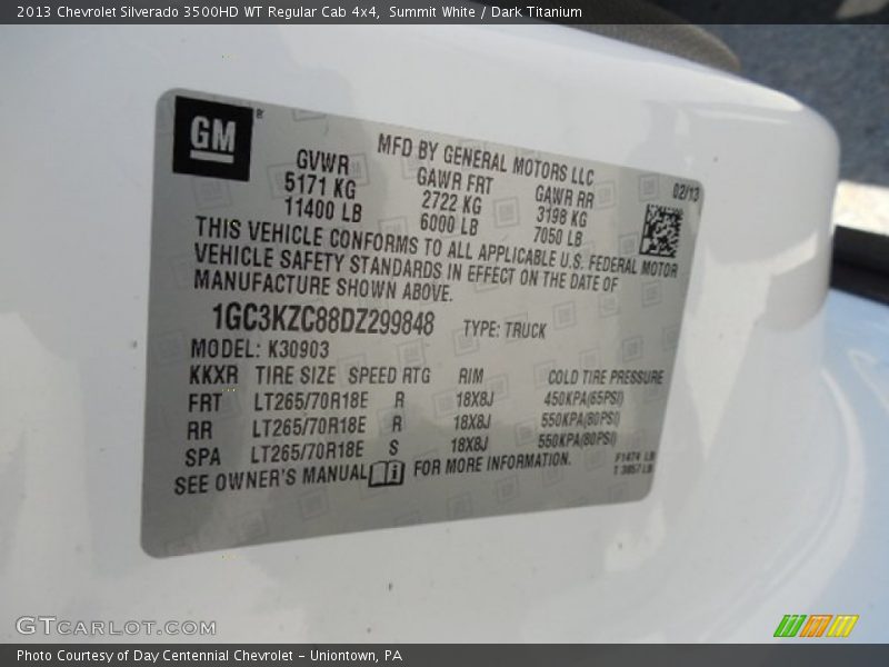 Summit White / Dark Titanium 2013 Chevrolet Silverado 3500HD WT Regular Cab 4x4