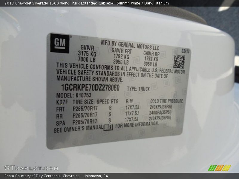 Summit White / Dark Titanium 2013 Chevrolet Silverado 1500 Work Truck Extended Cab 4x4