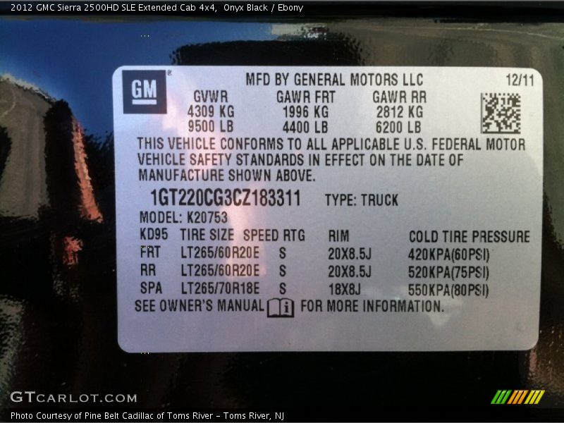 Onyx Black / Ebony 2012 GMC Sierra 2500HD SLE Extended Cab 4x4