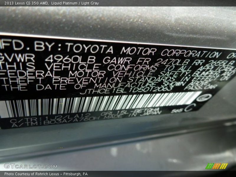 Liquid Platinum / Light Gray 2013 Lexus GS 350 AWD