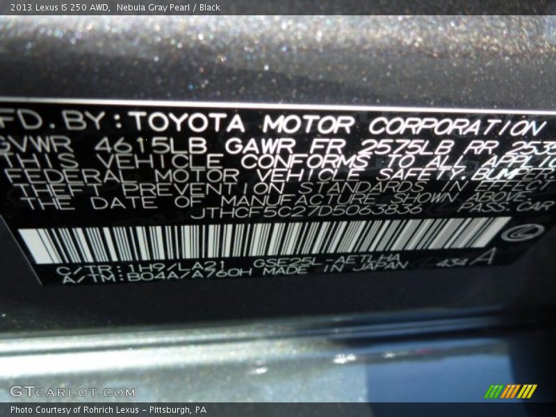 Nebula Gray Pearl / Black 2013 Lexus IS 250 AWD