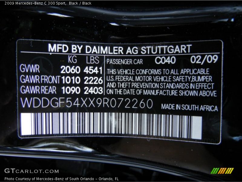 Black / Black 2009 Mercedes-Benz C 300 Sport