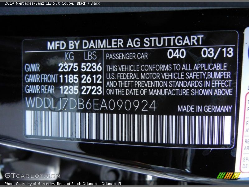 2014 CLS 550 Coupe Black Color Code 040