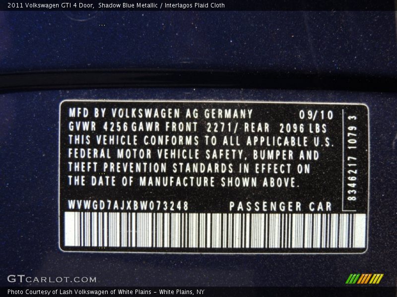 Shadow Blue Metallic / Interlagos Plaid Cloth 2011 Volkswagen GTI 4 Door