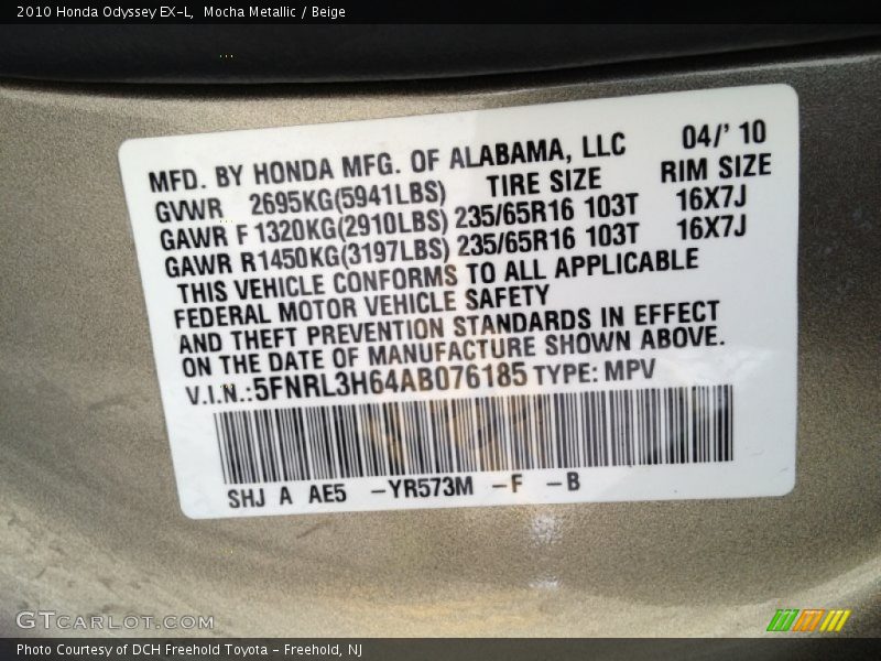 Mocha Metallic / Beige 2010 Honda Odyssey EX-L