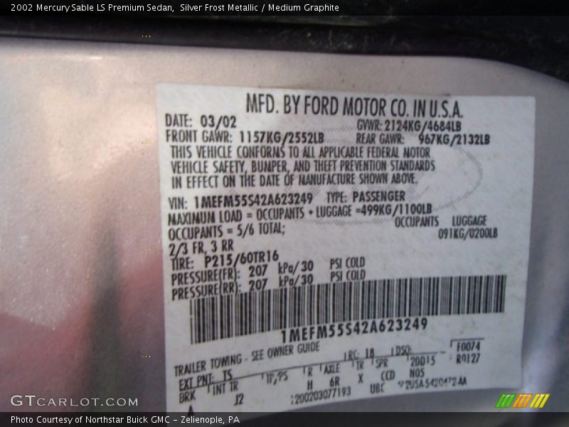 Silver Frost Metallic / Medium Graphite 2002 Mercury Sable LS Premium Sedan