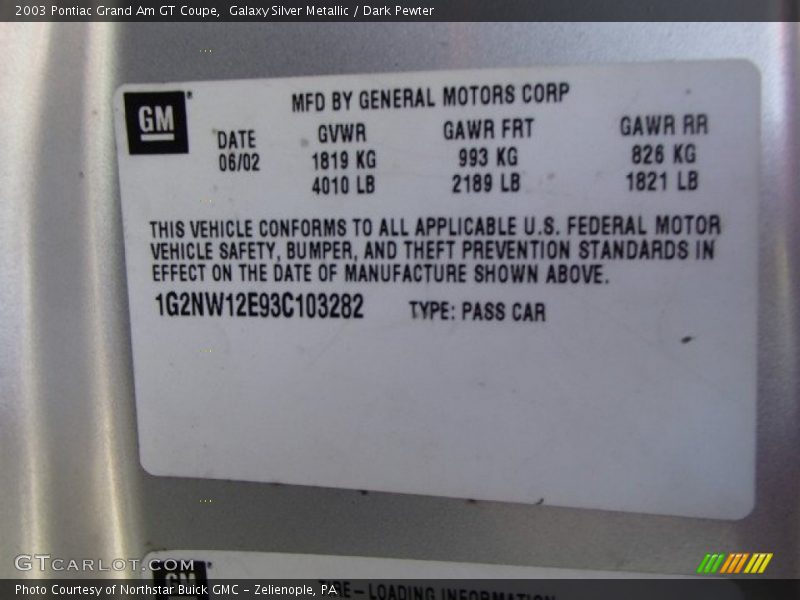 Galaxy Silver Metallic / Dark Pewter 2003 Pontiac Grand Am GT Coupe