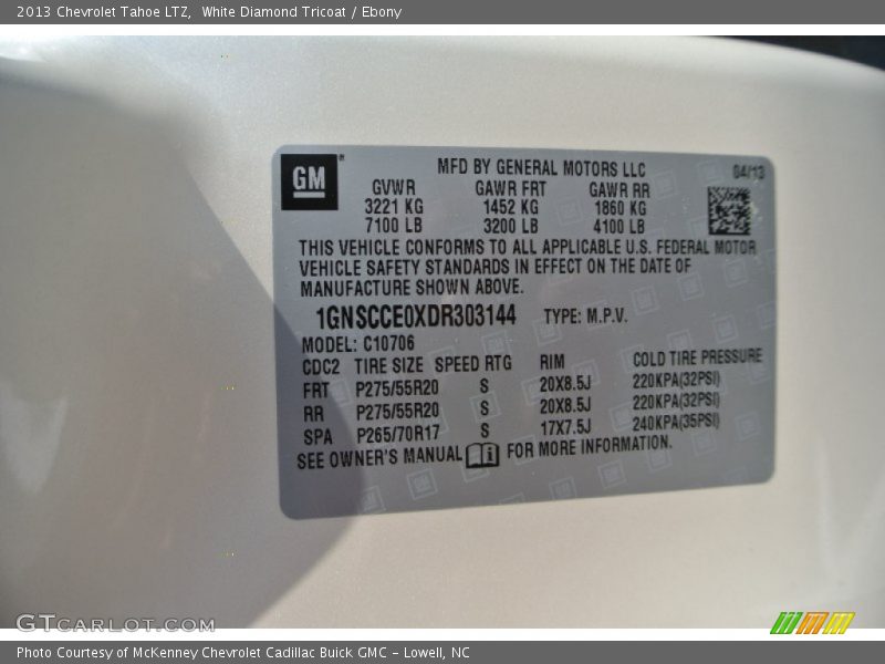 White Diamond Tricoat / Ebony 2013 Chevrolet Tahoe LTZ
