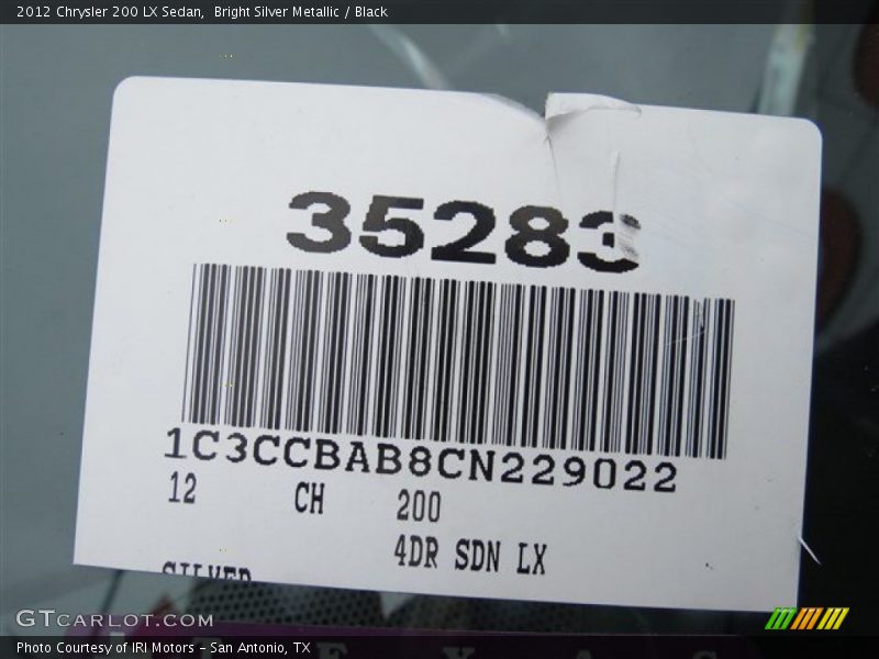 Bright Silver Metallic / Black 2012 Chrysler 200 LX Sedan