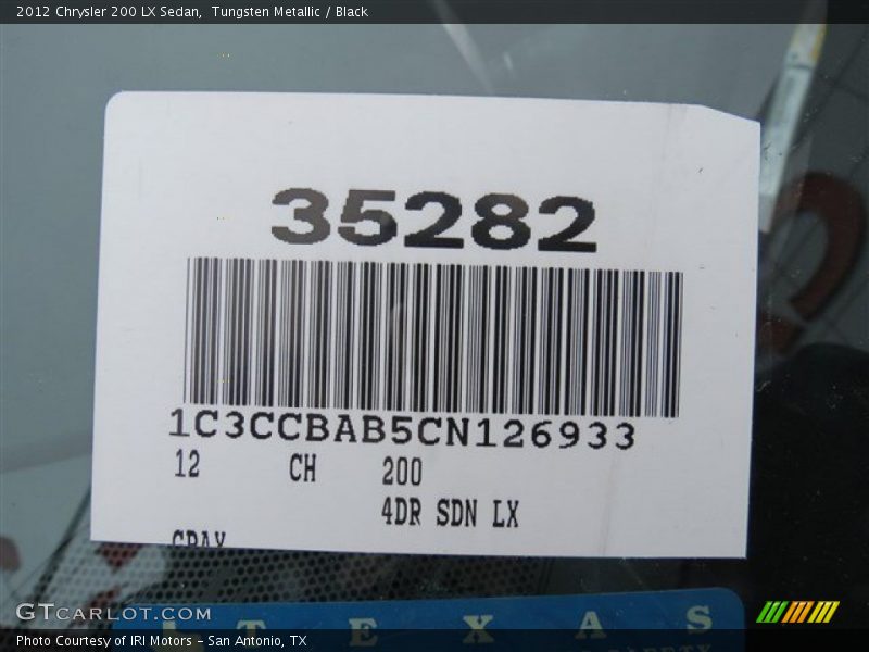 Tungsten Metallic / Black 2012 Chrysler 200 LX Sedan