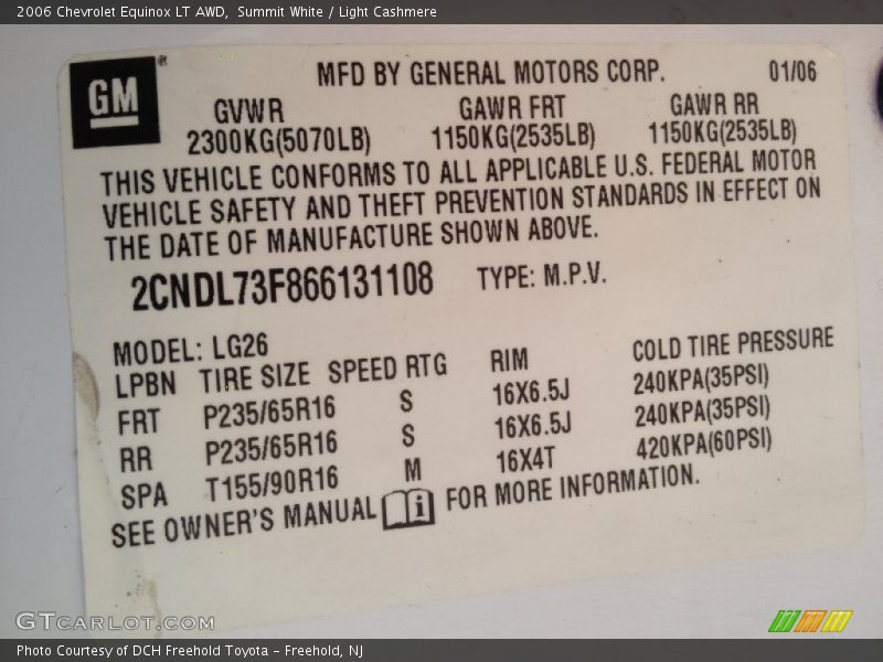 Summit White / Light Cashmere 2006 Chevrolet Equinox LT AWD