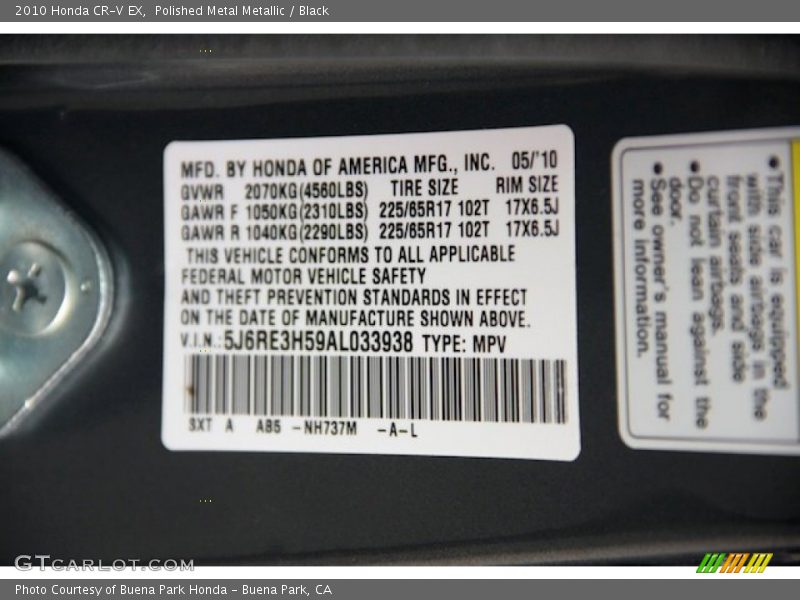 Polished Metal Metallic / Black 2010 Honda CR-V EX