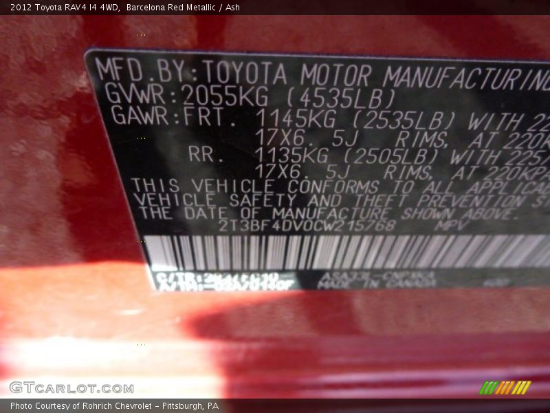 Barcelona Red Metallic / Ash 2012 Toyota RAV4 I4 4WD