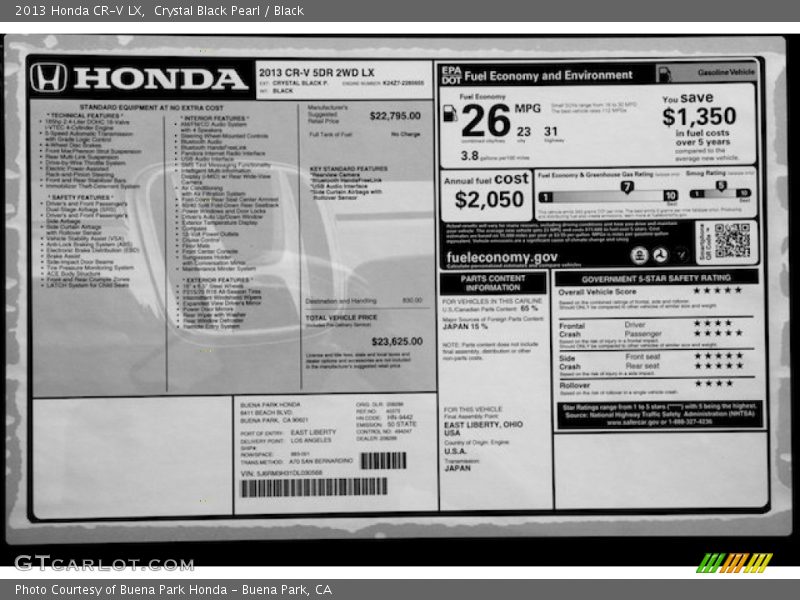 Crystal Black Pearl / Black 2013 Honda CR-V LX