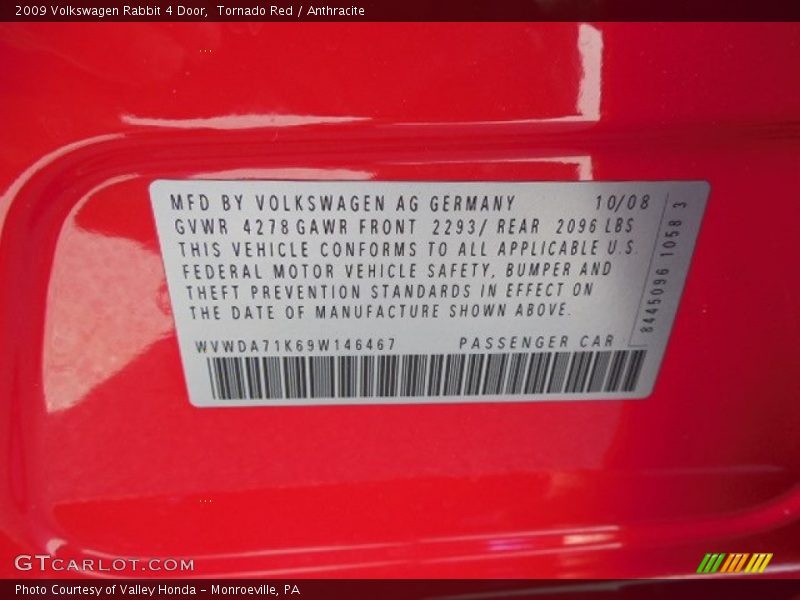 Tornado Red / Anthracite 2009 Volkswagen Rabbit 4 Door