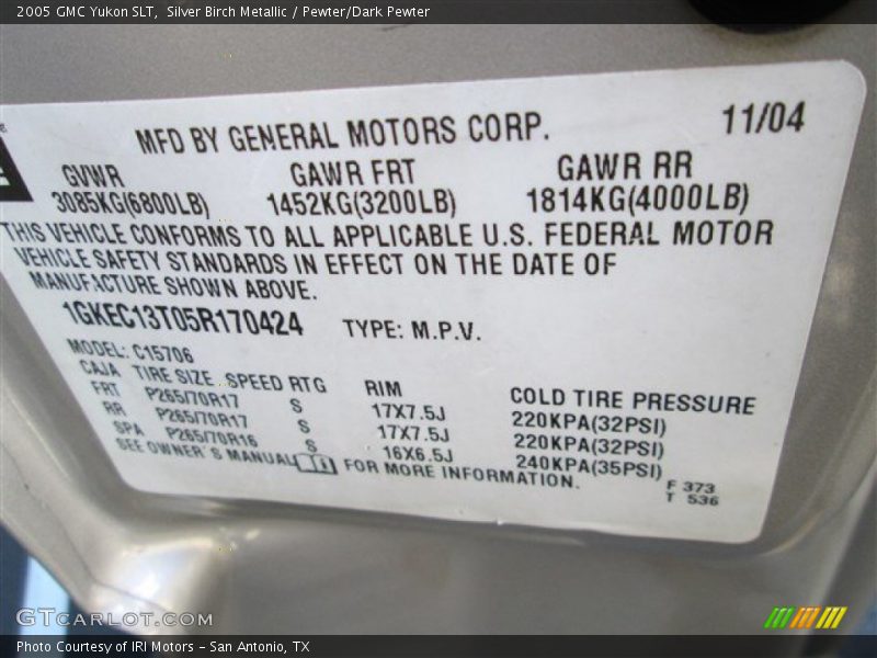 Silver Birch Metallic / Pewter/Dark Pewter 2005 GMC Yukon SLT