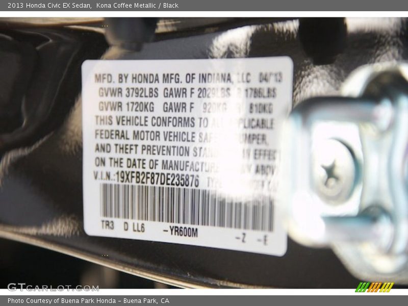 Kona Coffee Metallic / Black 2013 Honda Civic EX Sedan